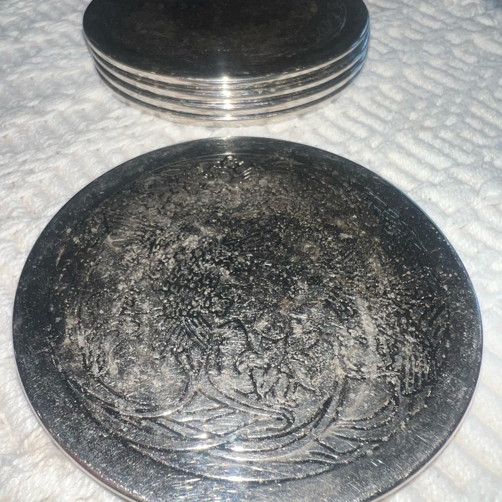 Hummingbird Polished Metal Coaster Set